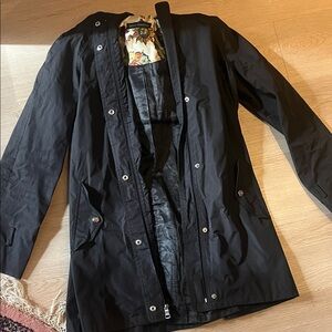 Steve Madden Black Hooded Coat with Floral Interior